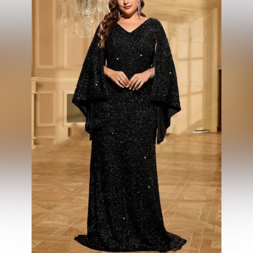 Luxe V neck bell formal evening party prom wedding gown dress